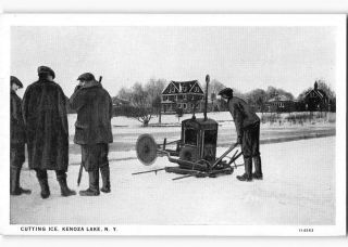 Kenoza Lake York Ny Postcard 1915 - 1930 Cutting Ice Saw