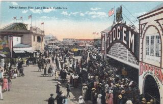 Silver Spray Pier Long Beach California Postcard 1910 