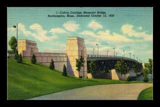 Us Linen Postcard Calvin Coolidge Memorial Bridge Northampton Massachusetts