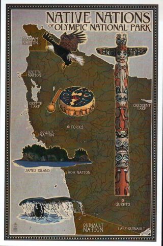 Native American Indians Of Olympic National Park Washington,  Modern Map Postcard