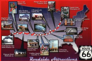 Route 66 Map Showing Roadside Attractions,  Chicago To Los Angeles,  Ca - Postcard