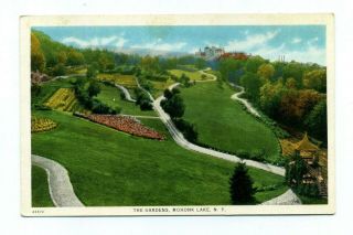 The Gardens & Hotel Mohonk Lake Ny Vintage White - Border Postcard