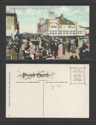 1910s Boardwalk And Entrance To Steel Pier Atlantic City Nj Postcard