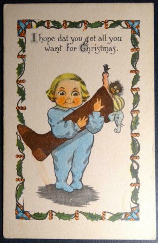 Postcard I Hope Dat You Get All You Want For Christmas Stocking Toys Black Doll