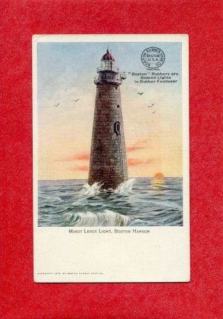 Interesting View Of " Minot Ledge Light " With Advertising For " Boston Rubbers "