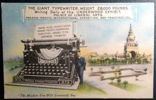 Postcard 1915 Ppie San Francisco Exposition Postcard Underwood Giant Typewriter