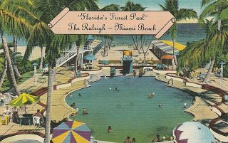 Old Postcard Miami Beach Hotel The Raleigh " Florida 