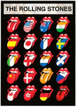The Rolling Stones Tongue Logo Postcard 6 International Tongues With Flags