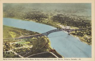 Aerial View International Blue Water Bridge Sarnia Ontario Canada 1940s Peco