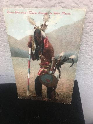 Vtg Native American Indian Postcard Chief Toka W/war Paint C.  1908