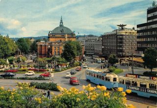 Norway Oslo View From The Kings Park National Theatre Cars Postcard