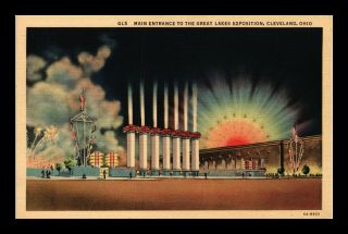 Us Linen Postcard Main Entrance To Great Lakes Expo Of 1936 - 37 Cleveland Ohio