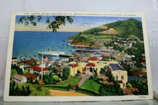 California Ca Catalina Island Pk Wrigley Avalon Bay Residence Postcard Old View