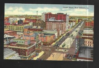 Vintage Postcard Linen Canal Street Orleans Louisiana Trolley Old Cars