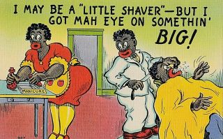 Old Black Americana Postcard " I May Be A Little Shaver But I Got Mah Eye On.  "