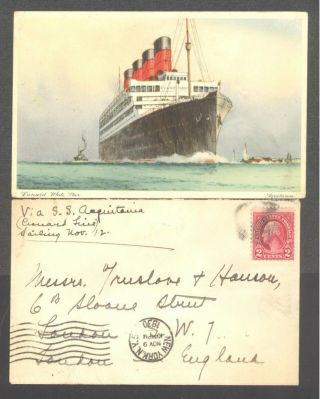 1930 Letter Via Cunard Line S.  S.  Aquitania,  Postcard