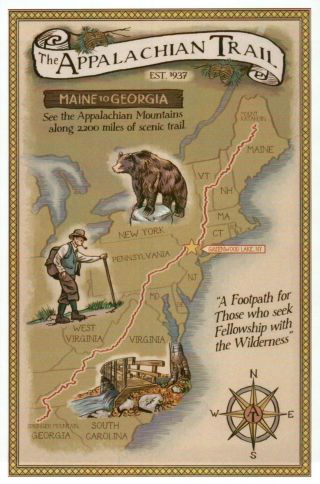 The Appalachian Trail Map,  Maine To Georgia,  Greenwood Lake Ny - Modern Postcard