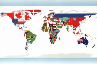 World Map Showing Flags By Country United States Australia Canada Etc - Postcard