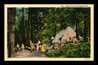 Dr Jim Stamps Us Camp Site North Carolina Mountains Linen Postcard