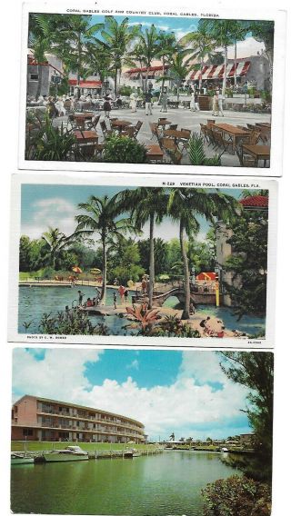 Coral Gables,  Fl - 3 Cards - Country Club - Venetian Pool - Motel