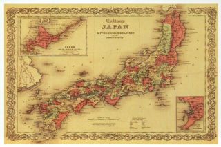 Japan Panoramic Map Retro 1855 Tokyo Nagasaki Kyoto Etc.  Karte - Modern Postcard