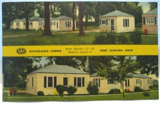 1940 Banner Adv Postcard Woodlawn Cabins Rts 2 & 163 Port Clinton Oh Bio