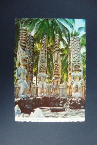 908) Honaunau Hawaii Ancient Hawaiian Idols The City Of Refuge Postcard