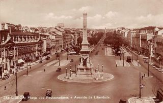 Portugal Lisboa Praca Dos Restauradores E Avenida Da Liberdade,  Monument,  Cars
