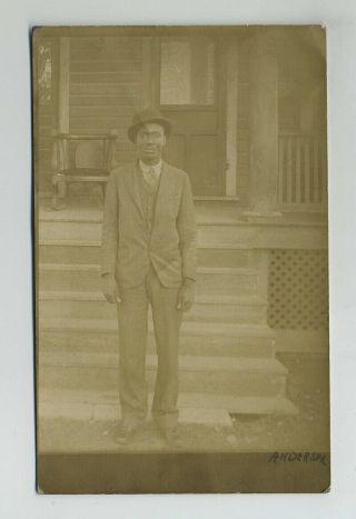 Early Rppc Black Americana Real Photo Postcard Man Gentleman " Anderson " Wz5326