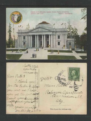 1909 Oregon State Building Alaska Yukon Pacific Exposition Seattle Wa Postcard