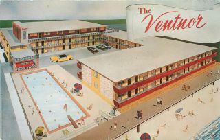 The Ventnor Motel And Apartments Ventnor Nj Jersey Chrome Postcard 1950s