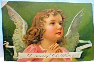 1910 Postcard A Merry Christmas,  Young Angel Praying