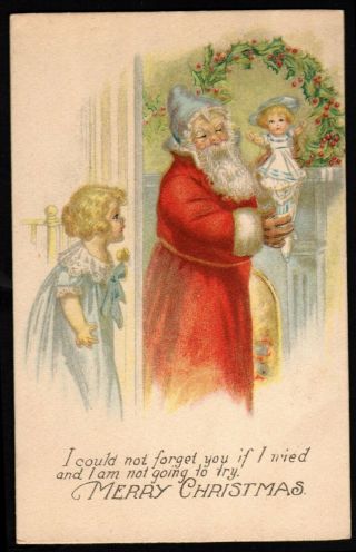 Vintage Christmas Postcard - Santa Giving Doll To Little Girl
