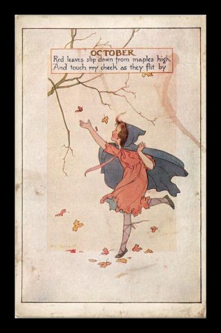 Dr Jim Stamps Us October Child Playing With Leafs Topical Greetings Postcard