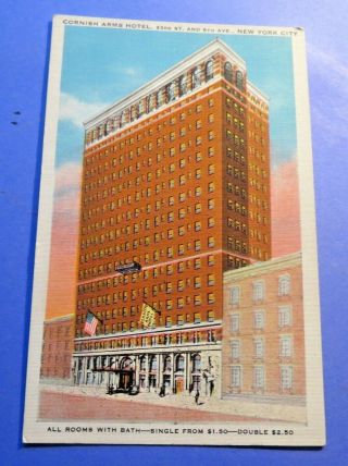York City Cornish Arms Hotel Vintage Old Postcard Pc3106