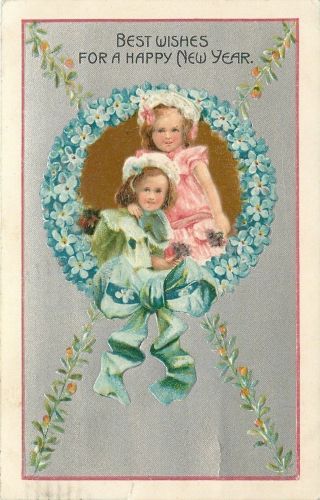 Year Pink Lime Lil Girls Blue Forget - Me - Nots Flower Frame Silver Emboss G - A