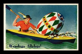 Dr Jim Stamps Happy Easter Egg Man On Row Boat Poland Postcard