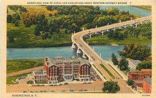 Schenectady Ny Aeroplane View Hotel Van Curler Great Western Gateway Bridge 1936