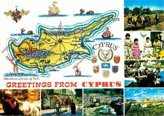 Picture Postcard:;greetings From Cyprus (multiview) Map