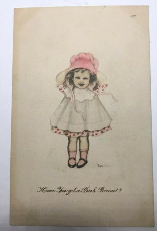 Vintage Postcard Sun Bonnet Girl " Have You Got A Pink Bonnet? " By Mury E.