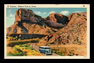 Dr Jim Stamps Us El Capitan Texas Highest Peak Bus Linen Tichnor Postcard