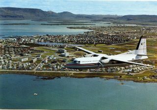 Icelandair - Fokker F - 27 Friendship Over Reykjavik - Postcard View