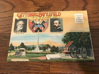 Gettysburg Battlefield Pa Linen Souvenir Postcard Folder - Pennsylvania