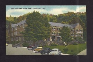 Vintage Postcard Linen Mountain View Hotel Gatlinburg Tn Old Cars Horses