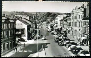 1930s Rppc High Street,  Market Town Civil Parish,  Skipton,  North Yorkshire,  Uk