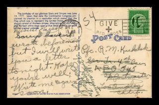 DR JIM STAMPS US LAND AND FLAG I LOVE LINEN TICHNOR WWII POSTCARD 1943 2