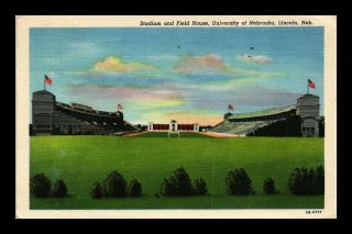 Us Linen Postcard Stadium & Field House University Of Nebraska Lincoln