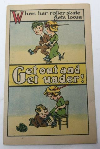 Vintage Postcard Comic Roller Skating Couple,  S B Publisher 144,  Posted