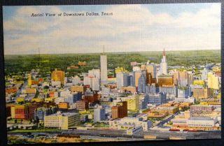 Postcard Aerial View Of Downtown Dallas Texas Colorful Linen