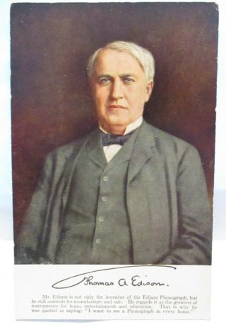 1910 National Phonograph Co Orange Nj Signed Postcard " Thomas A Edison " Bio